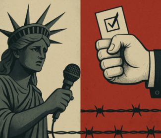 a picture that goes with this article and represents the dissonance between freedom of speech and electoral pressure
